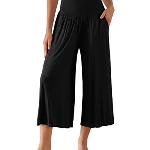 Women's Wide Leg Palazzo Lounge Cropped Pants with Pockets Light Weight Comfy Pajama Capri Pants-20/22"/ 24" Inseam