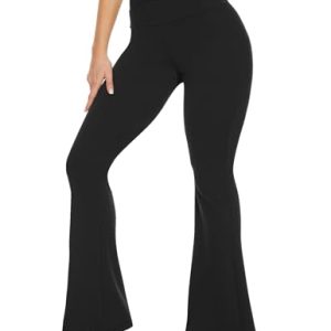 Black Flare Leggings for Women, Crossover Yoga Pants with Pockets Bootcut Flared Leggings
