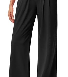 Wide Leg Pants Woman Pull on Stretchy Work Dress Pants High Waisted Business Casual Trousers Slacks 26''/28''