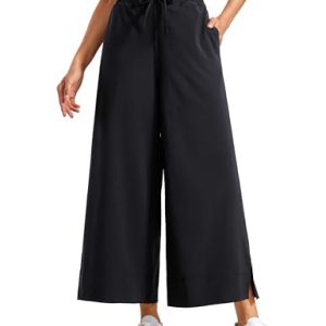 Lightweight Wide Leg Cropped Pants for Women 25" High Waisted Loose Casual Lounge Travel Work Sweatpants Summer