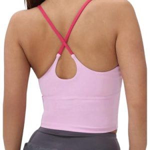 31bLkAzM0KL.jpg Women's Racerback Tank Top Criss Cross Spaghetti Strap Padded Strappy Longline Workout Gym Tops