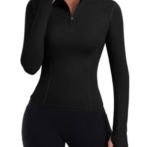 Womens Workout Tops Long Sleeve Quarter Zip Pullover Quick Dry Golf Shirt Athletic Slim Fit Crop Yoga Gym Tops