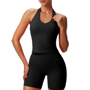 31eTKeYqC7L.jpg Women's Sleeveless Hailey Halter Tank Tops Workout Athletics Gym Yoga Curve Longline Crop Top