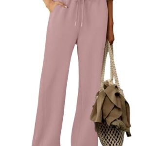 Women's Wide Leg Pants 2025 Flowy Casual Pants Straight Leg Elastic Waisted Stretch Palazzo Pants