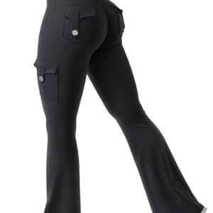 CoreFlex Women Workout Flare Leggings with Pockets Hidden Scrunch High Waisted Cargo Gym Yoga No Front Seam Leggings