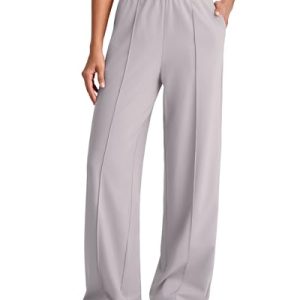 Lightweight Flowy Wide Leg Pants Woman Elastic Waist Front Seam Loose Casual Summer Trousers