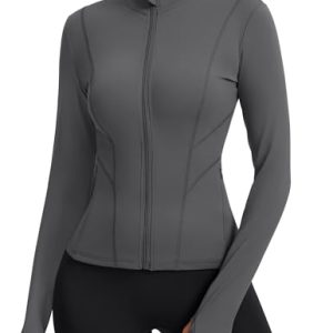 Women's Slim Fit Workout Jackets Full Zip Long Sleeve Running Athletic Tops Yoga Shirts with Thumb Holes