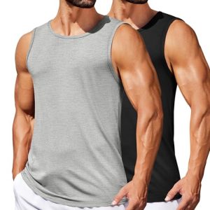 Mens Casual Tank Tops Moisture Wicking Muscle Sleeveless Shirts Soft Bamboo Viscose Tank Shirt 2 Pack