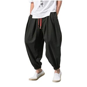 Mens Hip Hop Harem Pants Fashion Solid Color Oversized Tapered Pants Casual Comfy Elastic Drawstring Baggy Trouser