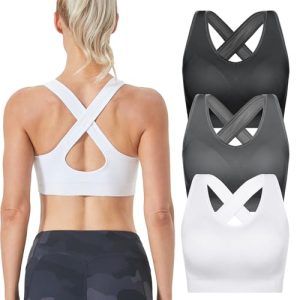 Sports Bras Pack for Women - Padded Cross Back Support Seamless Strap Bra for Workout Fitness Gym Yoga Large Bust