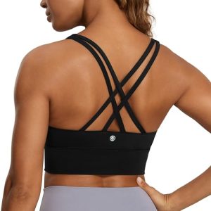 Womens Strappy Longline Sports Bra - Medium Impact Criss Cross Yoga Padded Workout Crop Top