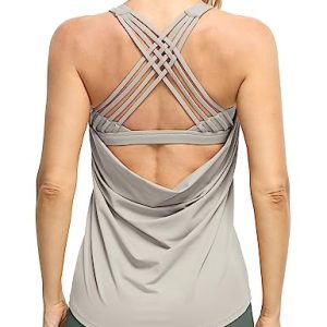 Women's Open Back Workout Athletic Yoga Tank Tops with Built in Bra