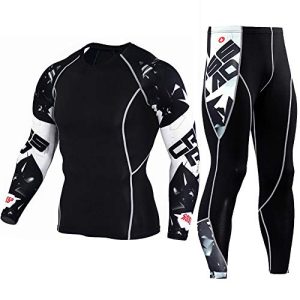 Workout Set Compression Shirt Pants Top Long Sleeve Sports Tight Base Layer Quick Dry & Moisture-Wicking