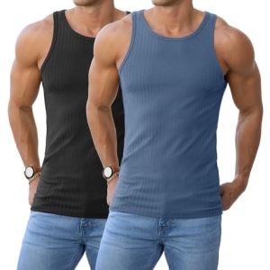 41FA0RAcFNL.jpg Men's Ribbed Tank Top Casual Workout Sleeveless Shirts Soft Gym Muscle Bodybuilding Tee