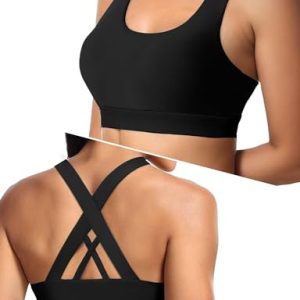 Sports Bras for Women, Criss Cross Back Medium Support Bras for Large Bust, Strappy Yoga Workout Bra with Pads