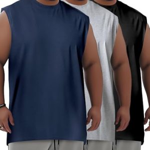 41OiDLbXUIL.jpg 3 Pack Men's Big and Tall Tank Tops Quick Dry Muscle Workout Sleeveless T Shirts Summer Gym Active Undershirts