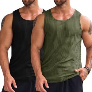 41SnTvwUcpL.jpg Men's Ribbed Tank Tops Knit Sleeveless Workout T Shirt Muscle Gym Fitness Tee