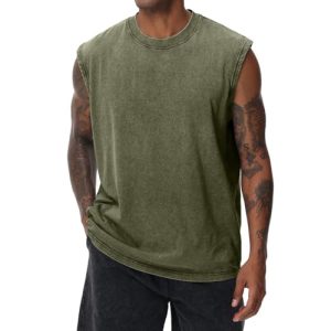Mens Cotton Sleeveless Tank Tops Cut Off Muscle Gym T Shirts Running Beach Loose Fit Tees