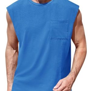 Mens Sleeveless Tank Tops Workout Cut Off Shirts Muscle Gym T Shirts with Pocket