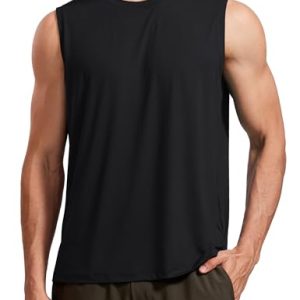 Men's Workout Sleeveless Shirt Quick Dry Stretchy Swim T-Shirts Athletic Gym Running Beach Tank Top