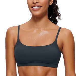 Womens Butterluxe Adjustable Spaghetti Strap Sports Bra - Scoop Neck Wireless Padded Yoga Workout Crop Top