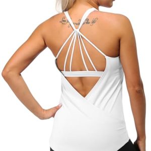 41wzywIoxZL.jpg Built in Bra Workout Tank Tops for Women - Open Back Strappy Athletic Yoga Tops Exercise Running Gym Shirts