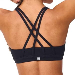 Women's Strappy Sports Bras Light Compression Crop Criss Cross Back Padded Workout Yoga Bra Supportive U Neckline