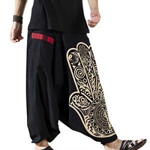 Boho Pants Elastic Ankle Harem for Men, Oversized Exercise Pajama Jogger Loose Boho Aladdin Pant