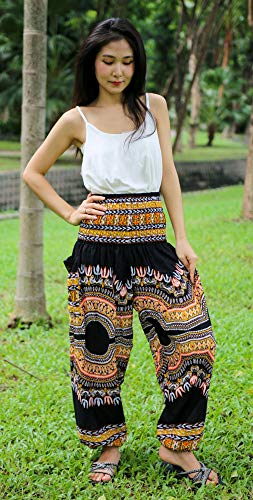 Smocked Waist Harem Baggy Pants, Women, Rayon Elephant Boho Yoga