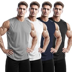 51nt4yTiL.jpg Men's 4, 3, 1 Pack Tank Tops Sleeveless Shirts Workout Athletic Muscle Mesh Dry Fit Gym Training Active Athletic
