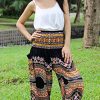 Smocked Waist Harem Baggy Pants, Women, Rayon Elephant Boho Yoga